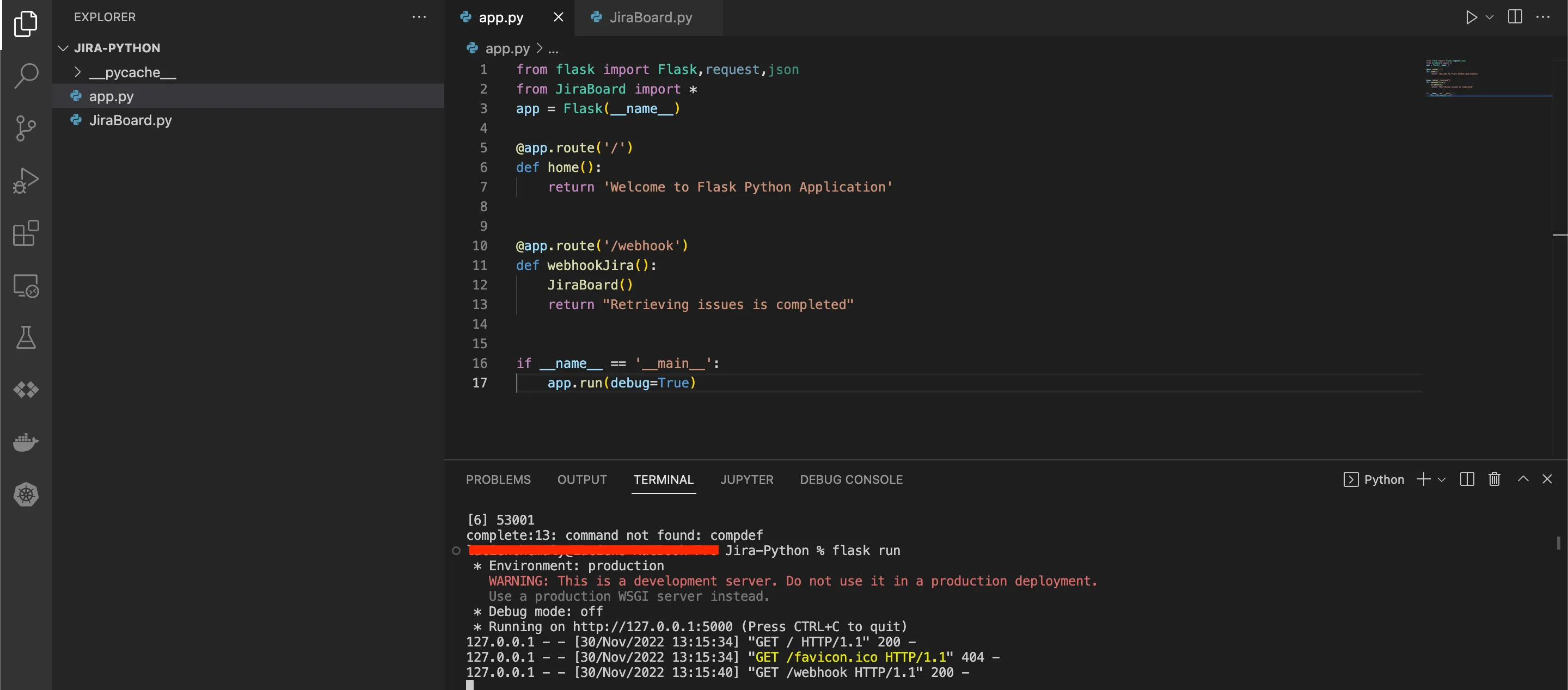 Running Flask application