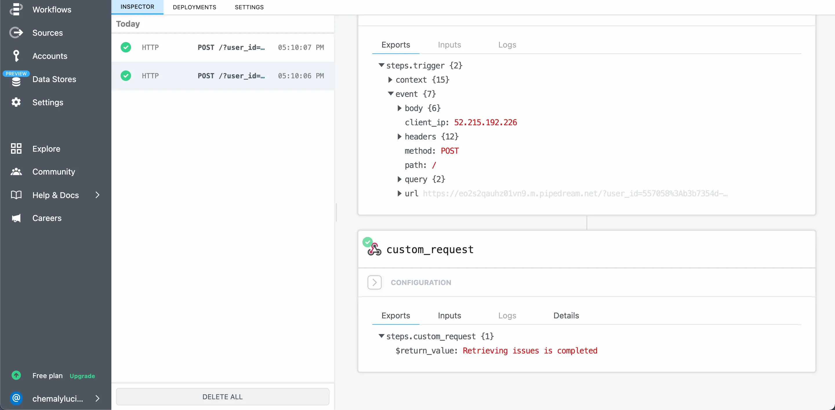 RequestBin dashboard