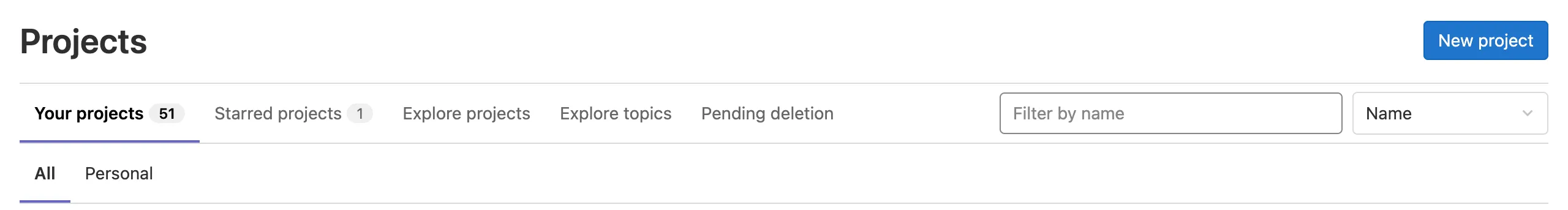 GitLab page showing new project button