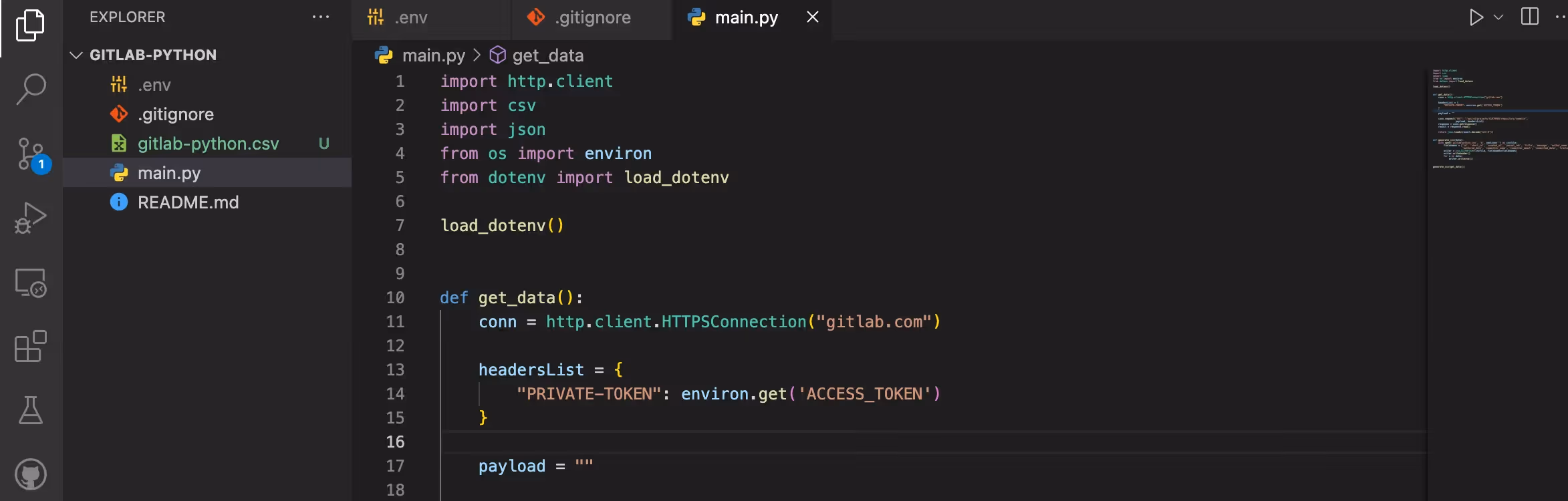 VS Code workspace of a Python project