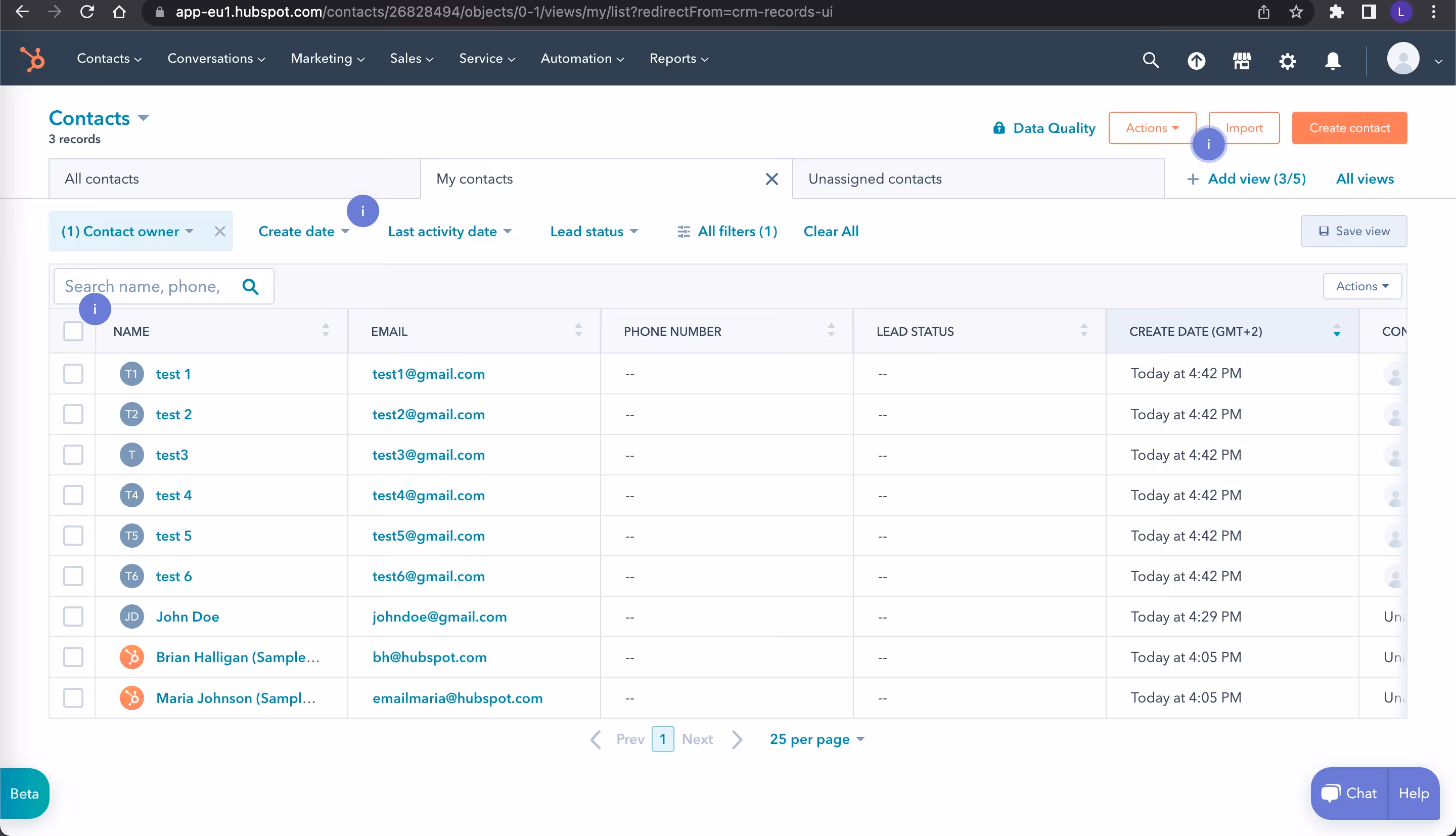 Hubspot contacts