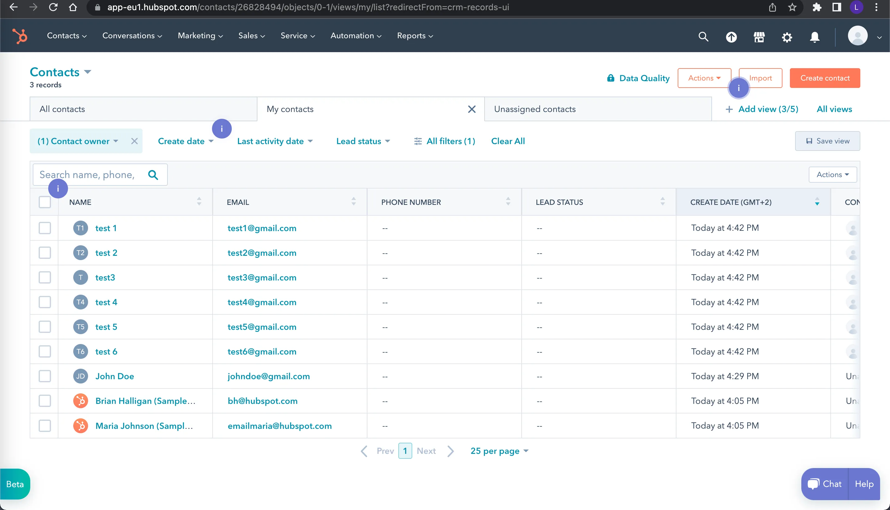 Hubspot contacts