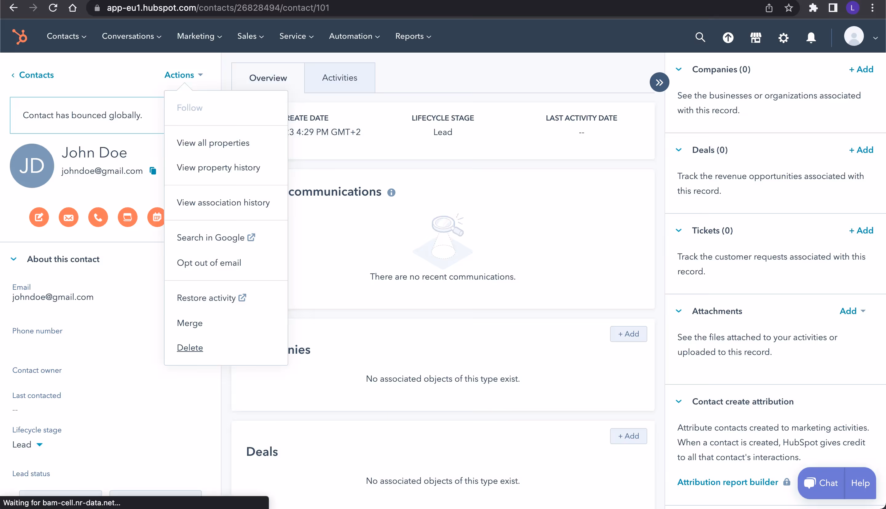 HubSpot deleting a contact