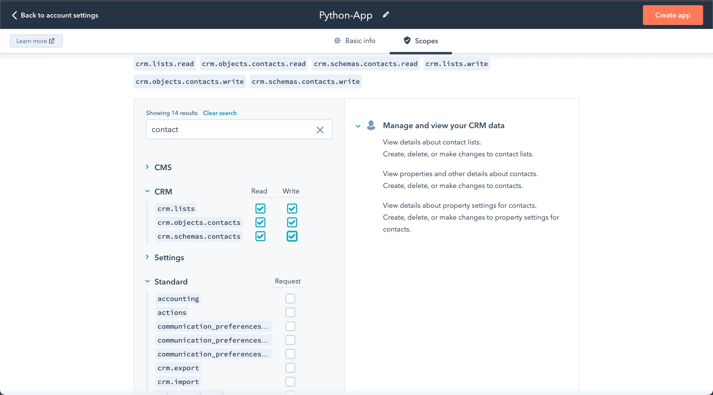 HubSpot application permissions