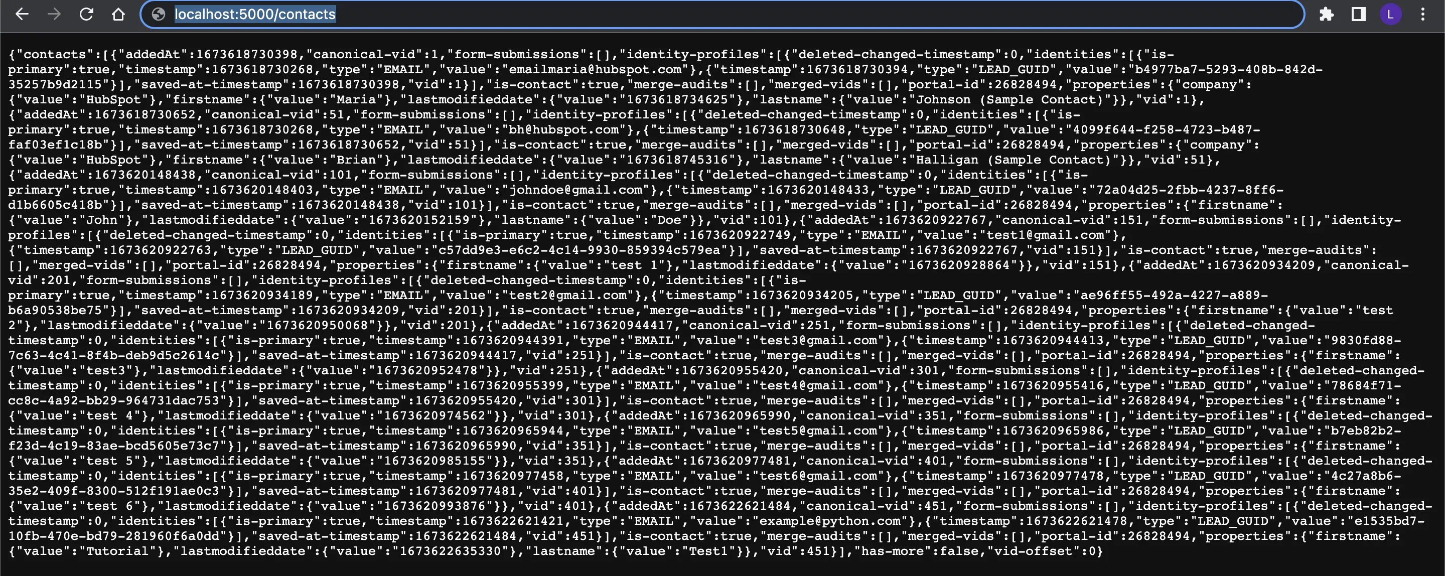 HubSpot contacts in browser