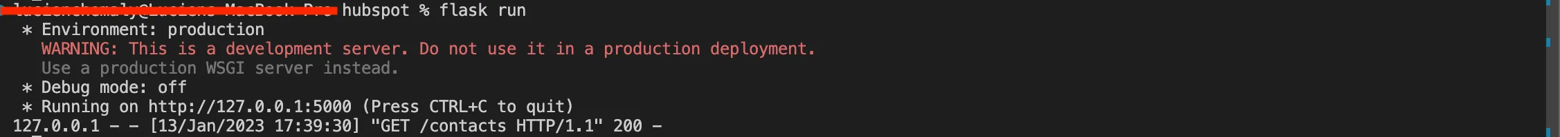 Flask app running