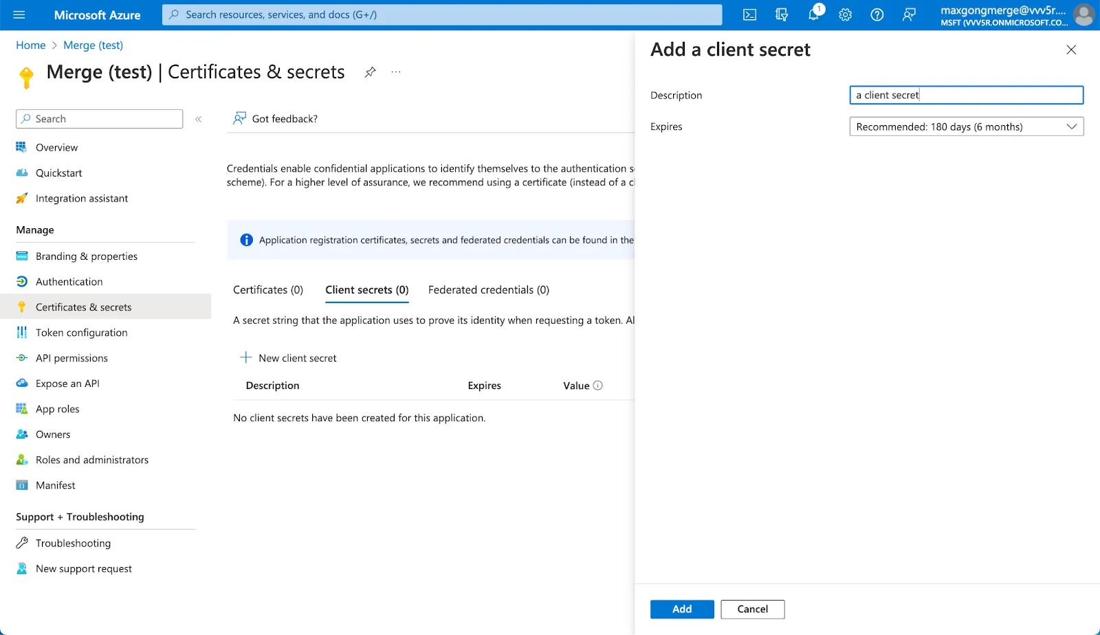Creating a client secret