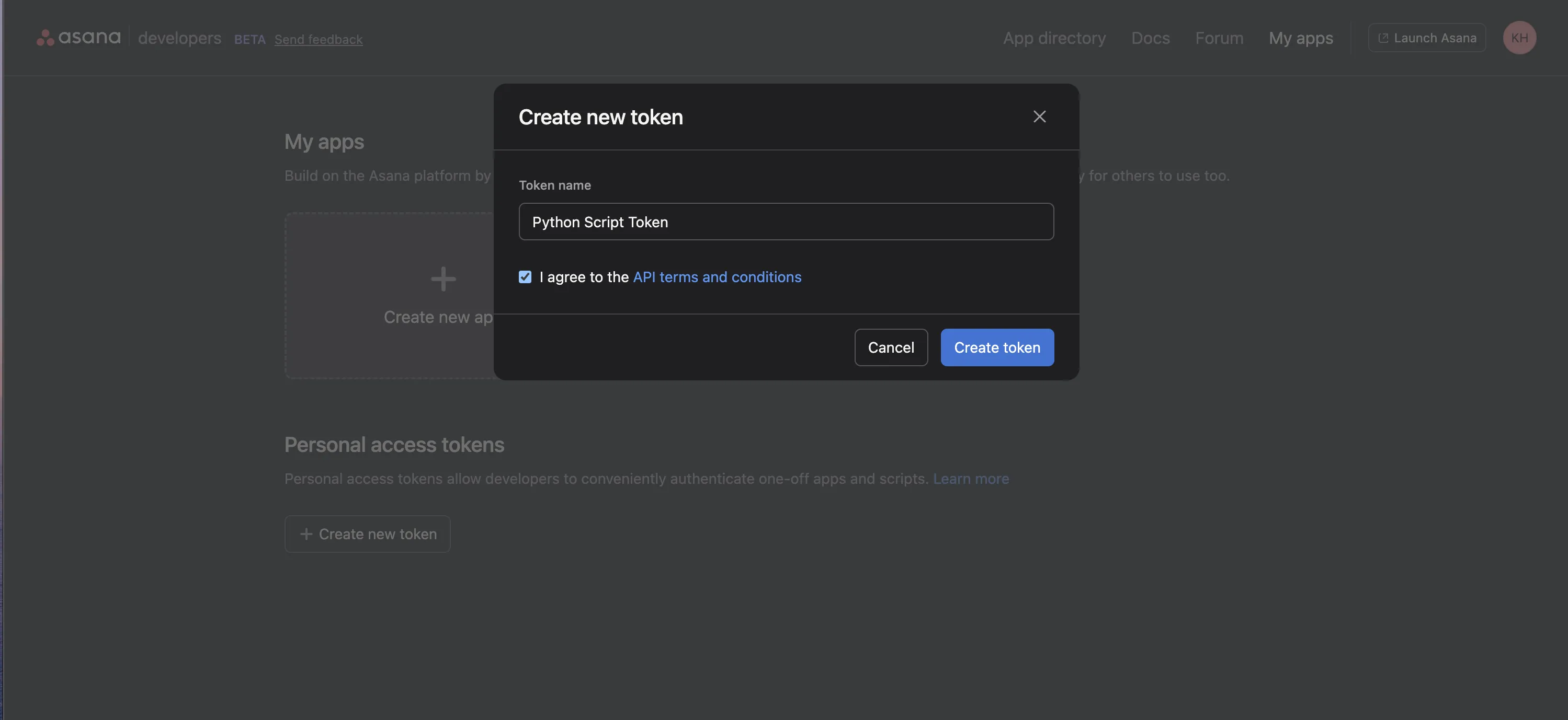 Creating a new token