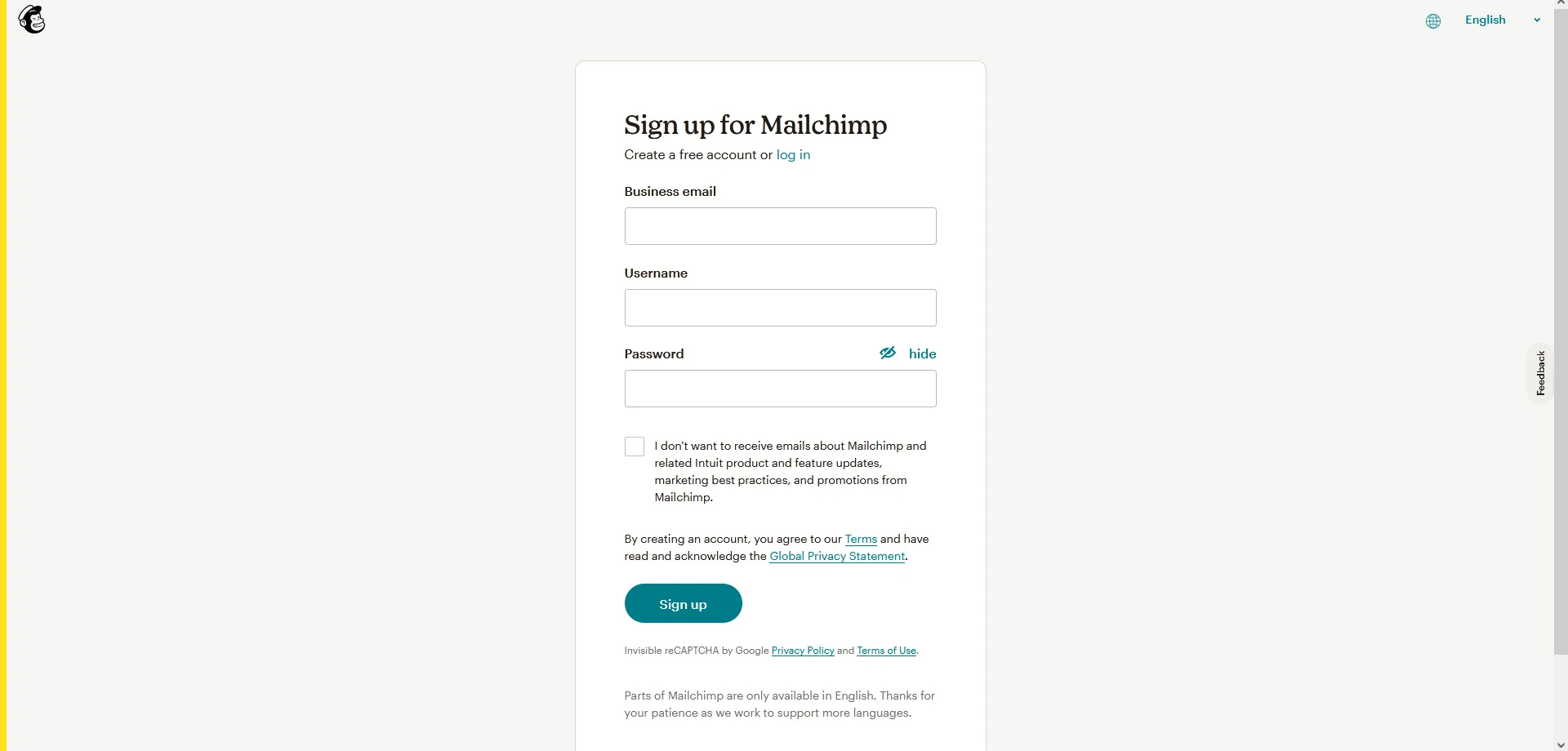 Mailchimp sign-up page