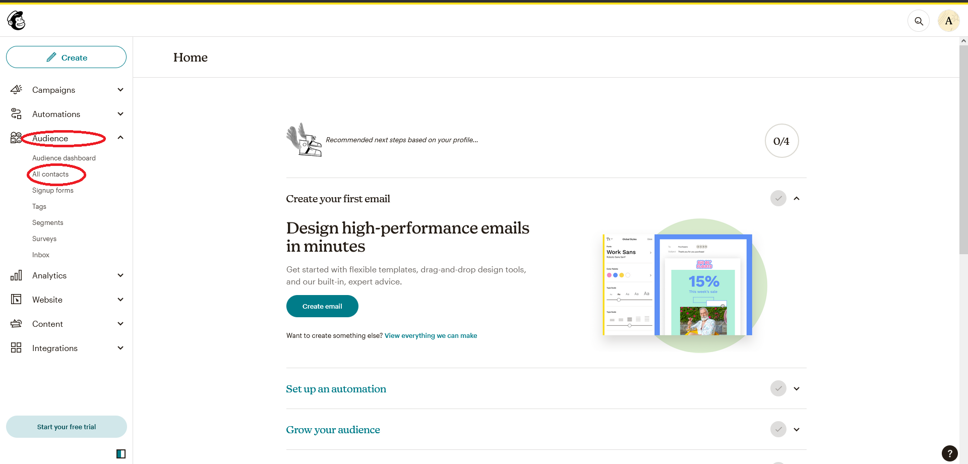 Mailchimp dashboard