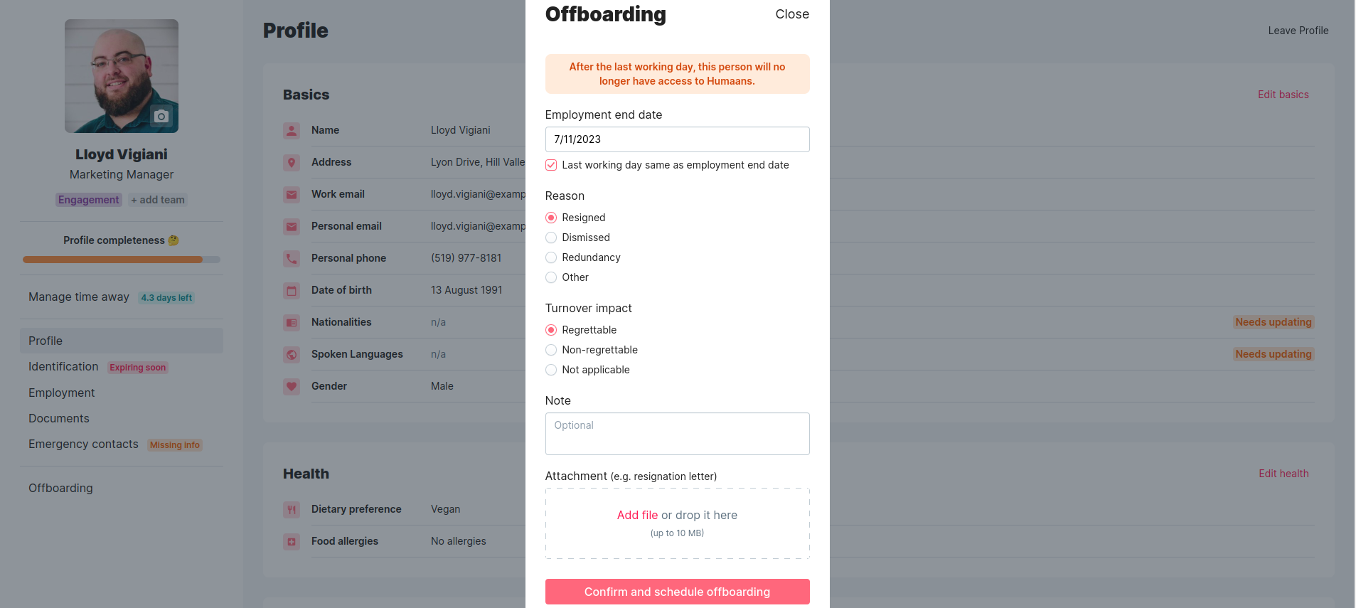 Offboarding using Humaans