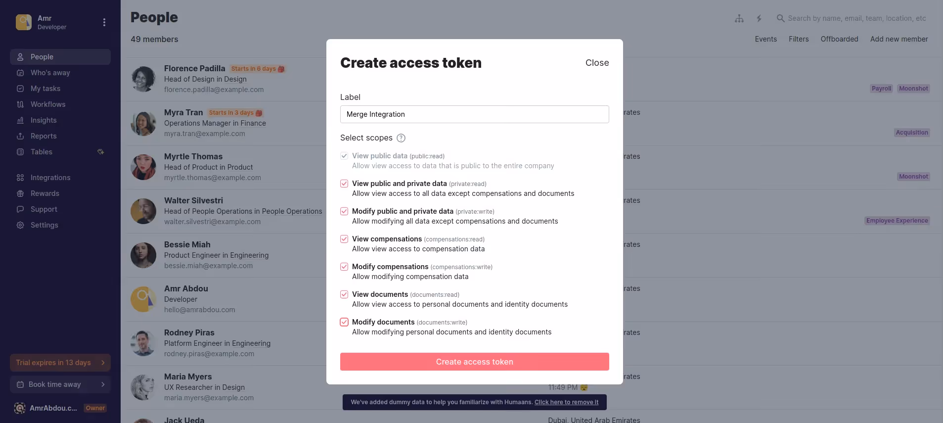 Create a Humaans access token
