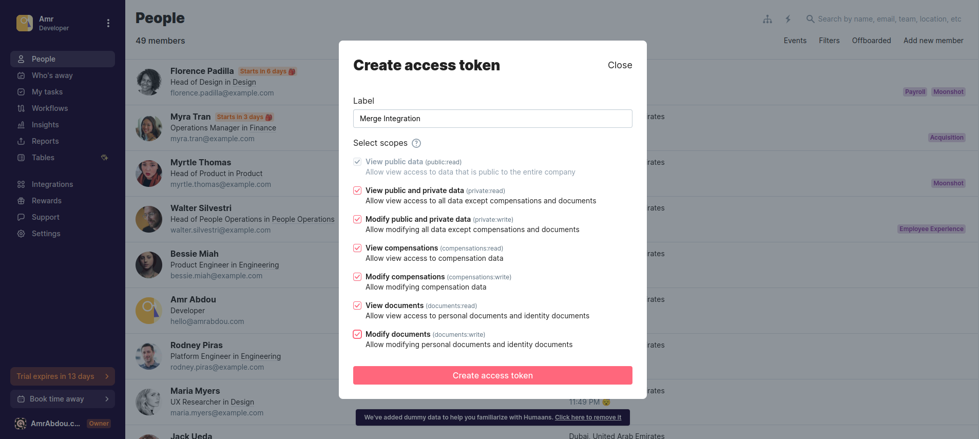 Create a Humaans access token