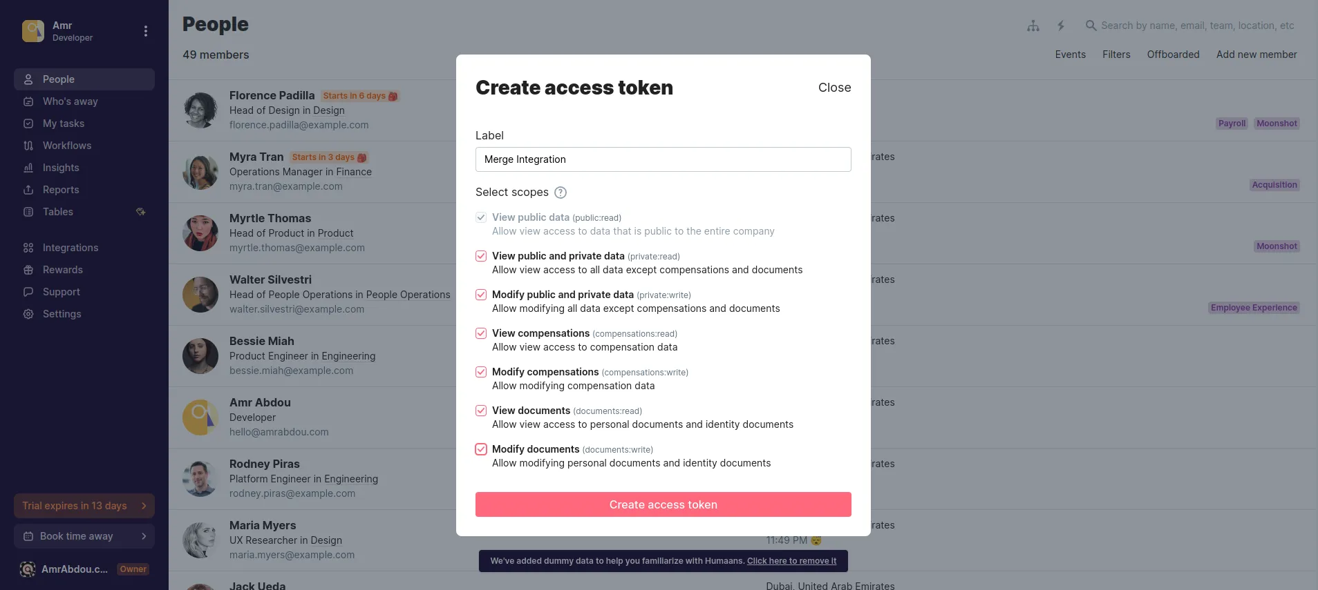 Create a Humaans access token