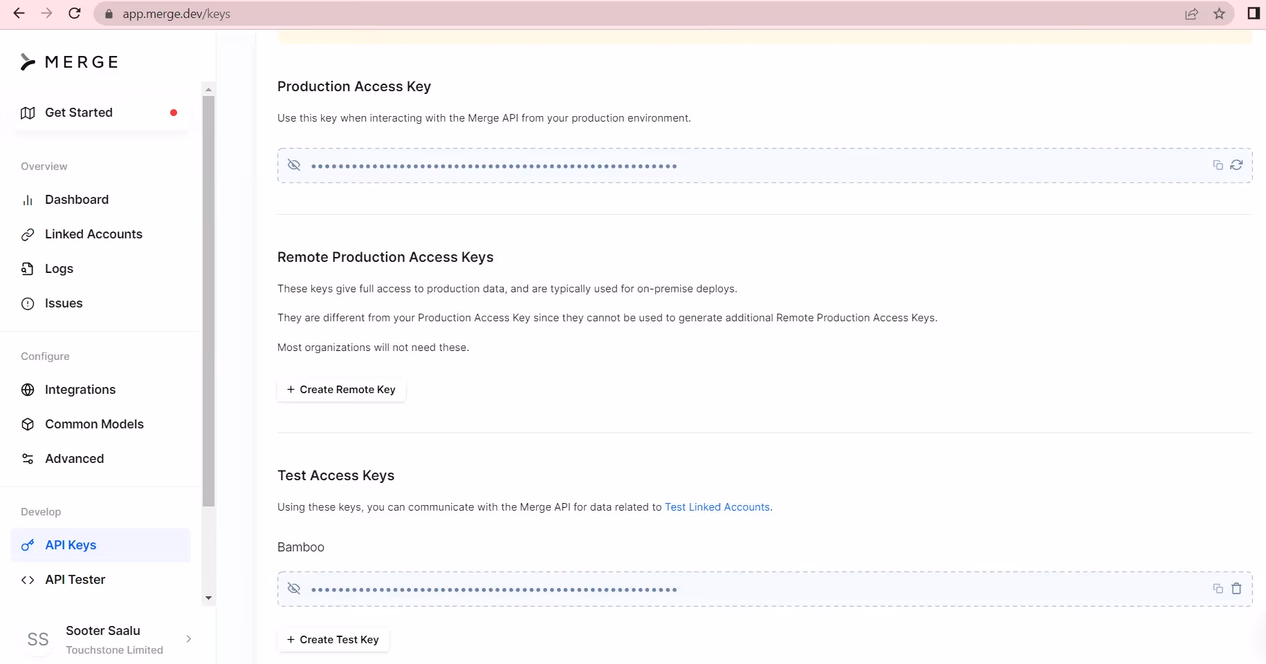 Merge test API key