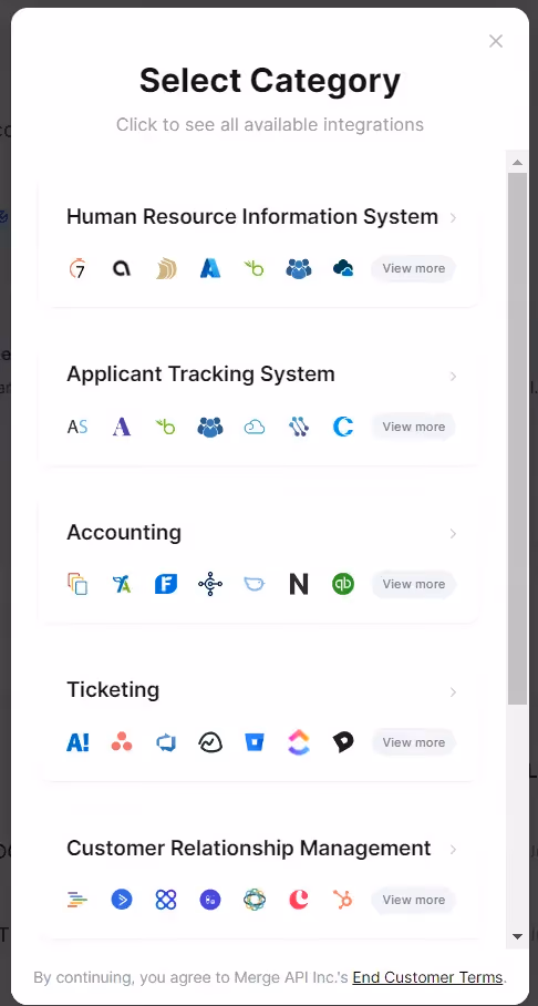 Available integrations on Merge