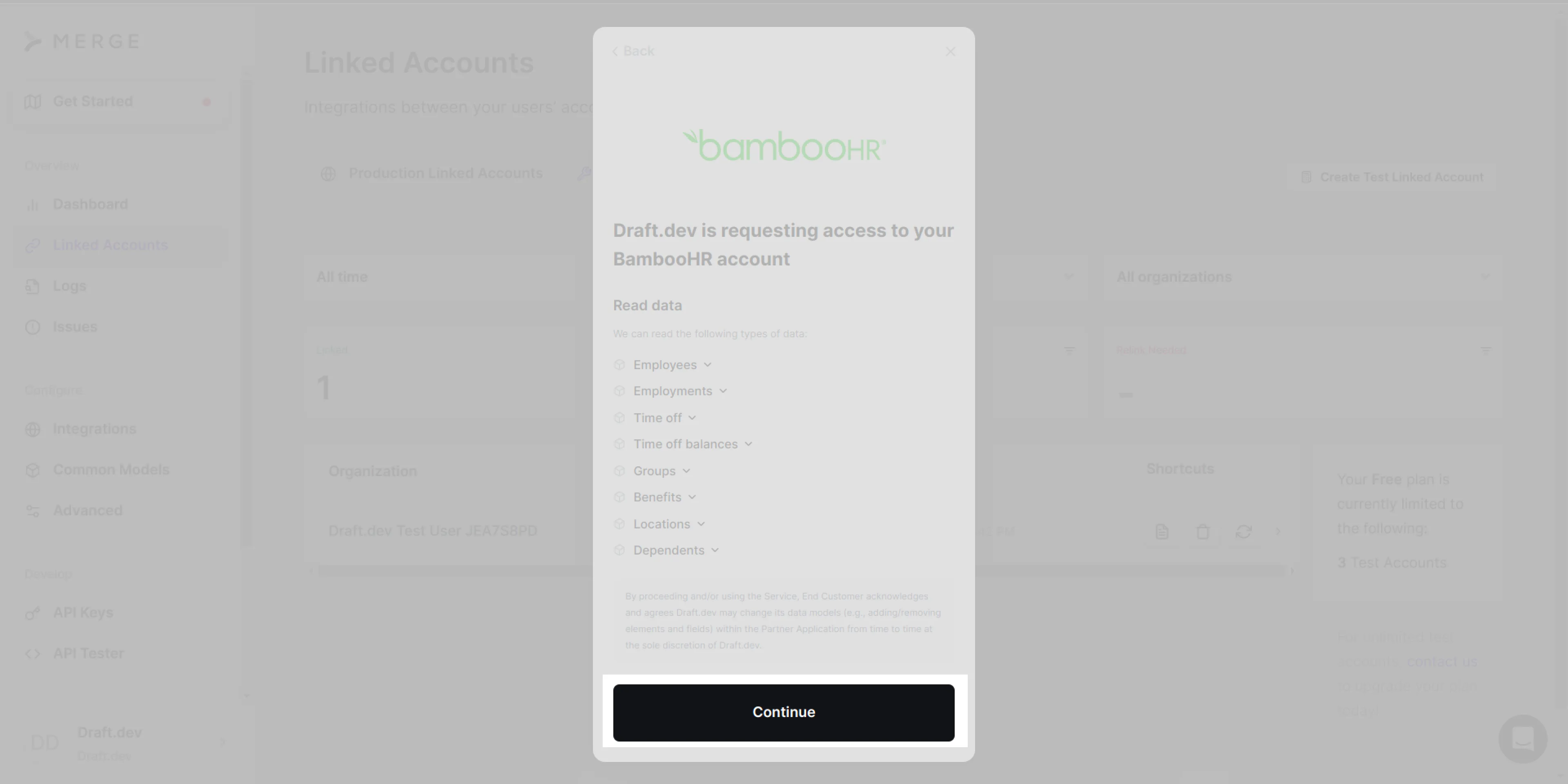 Resources that Merge is requesting to access
