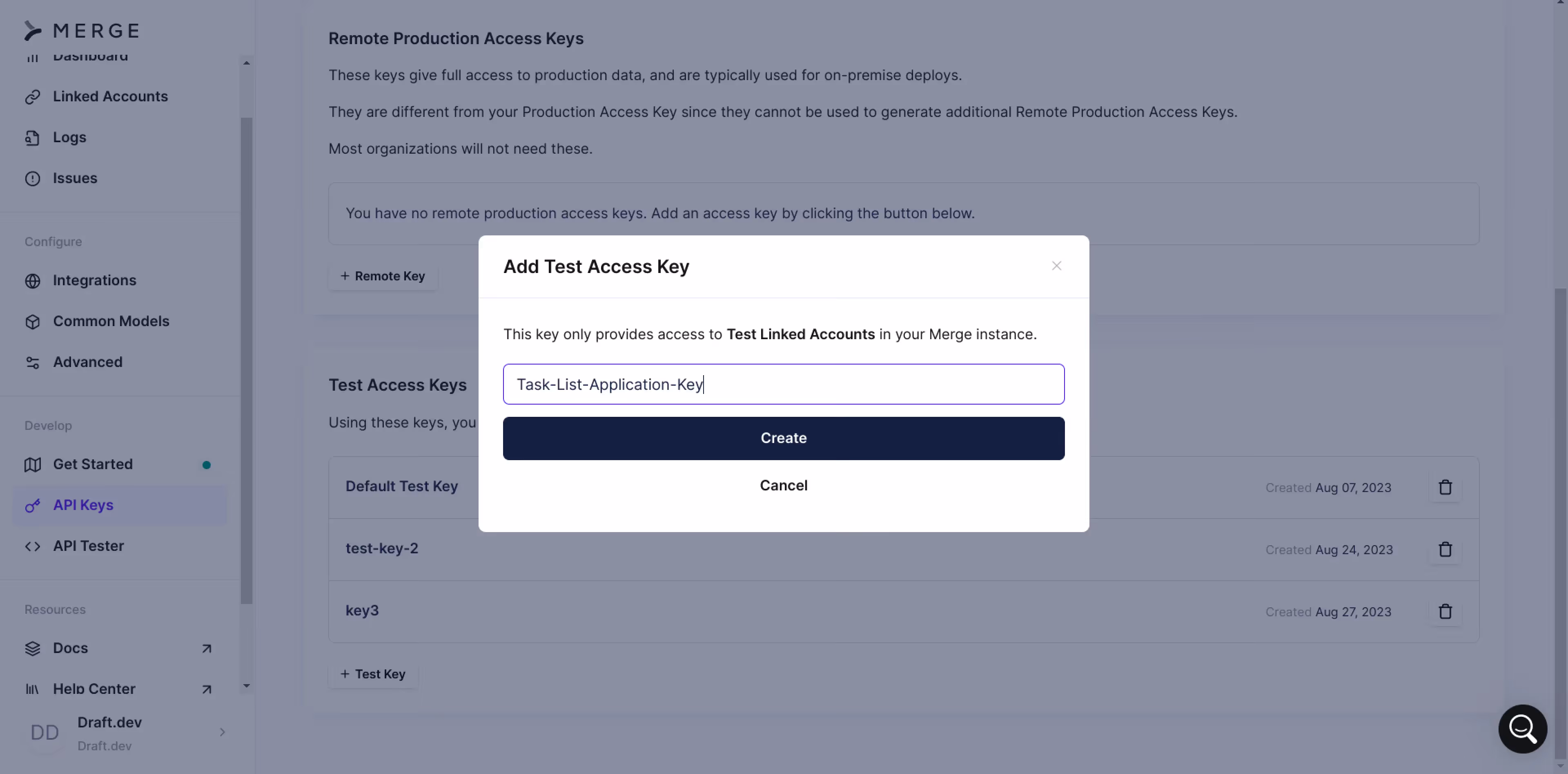 Creating the API key