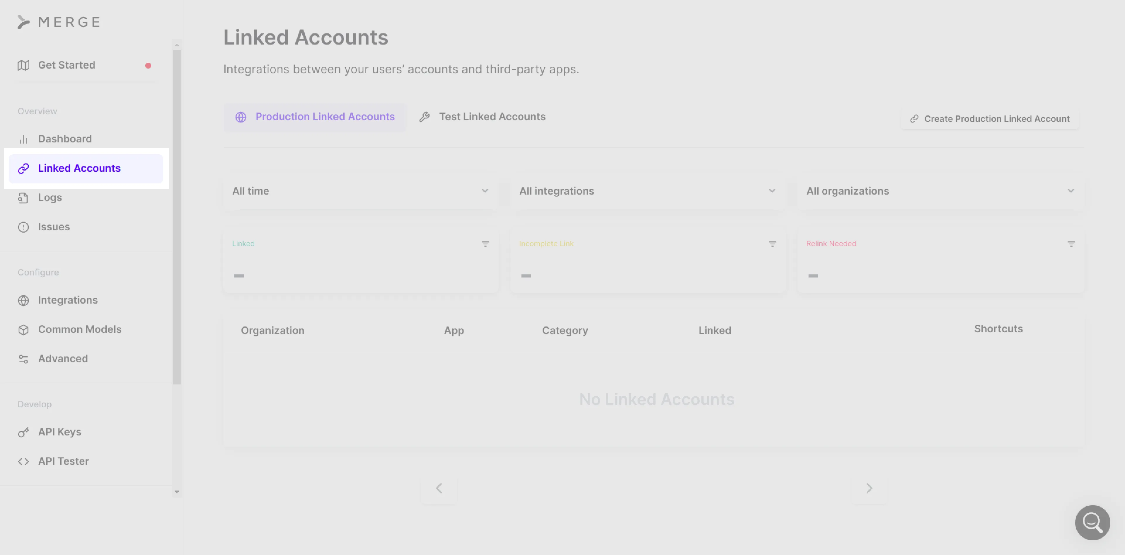 **Linked Accounts** page