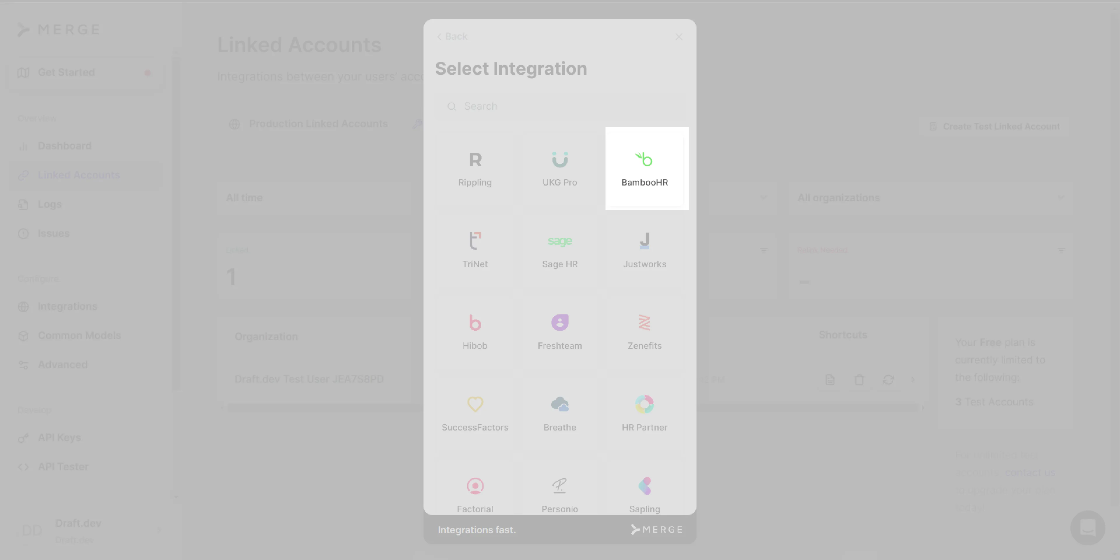 Select **BambooHR** as the SaaS application