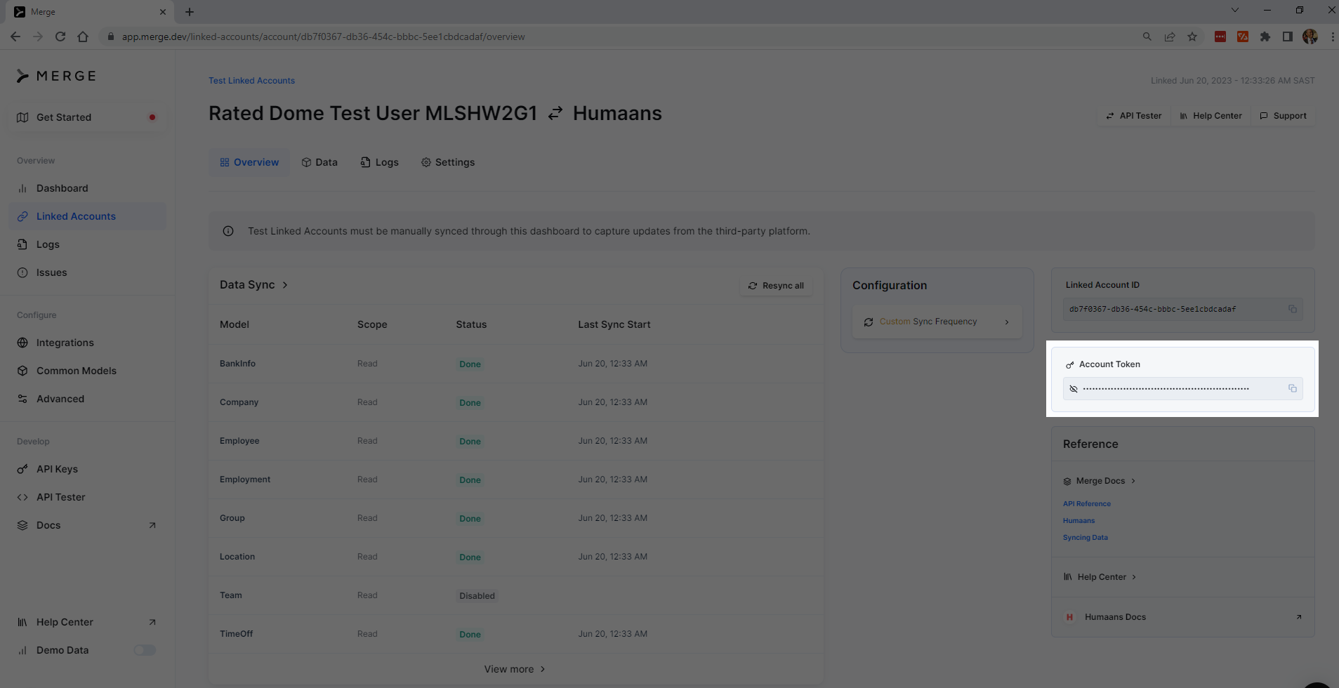 Humaans account token