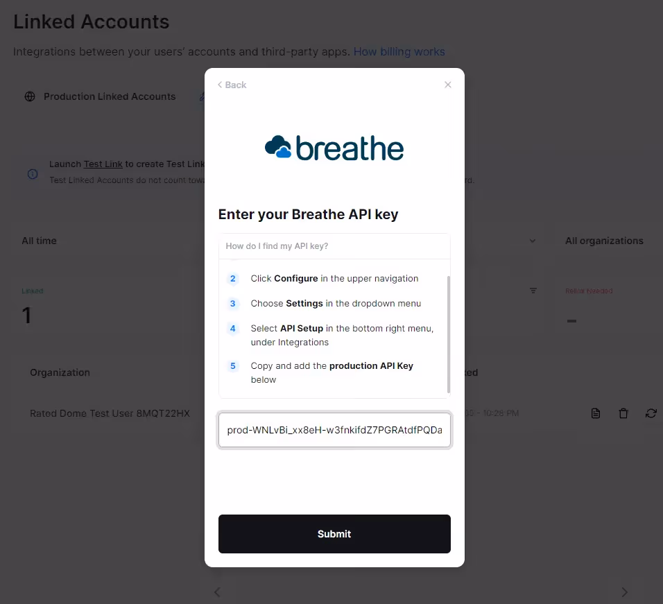 Input BreatheHR API key