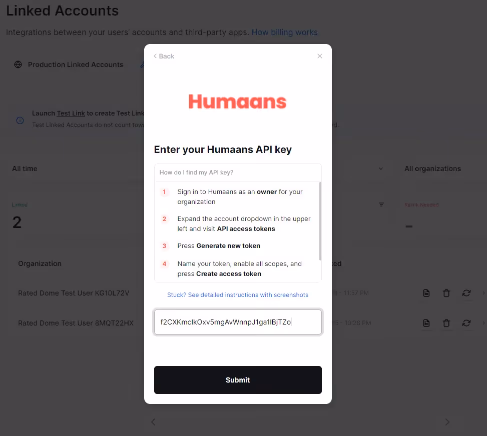 Input Humaans API key