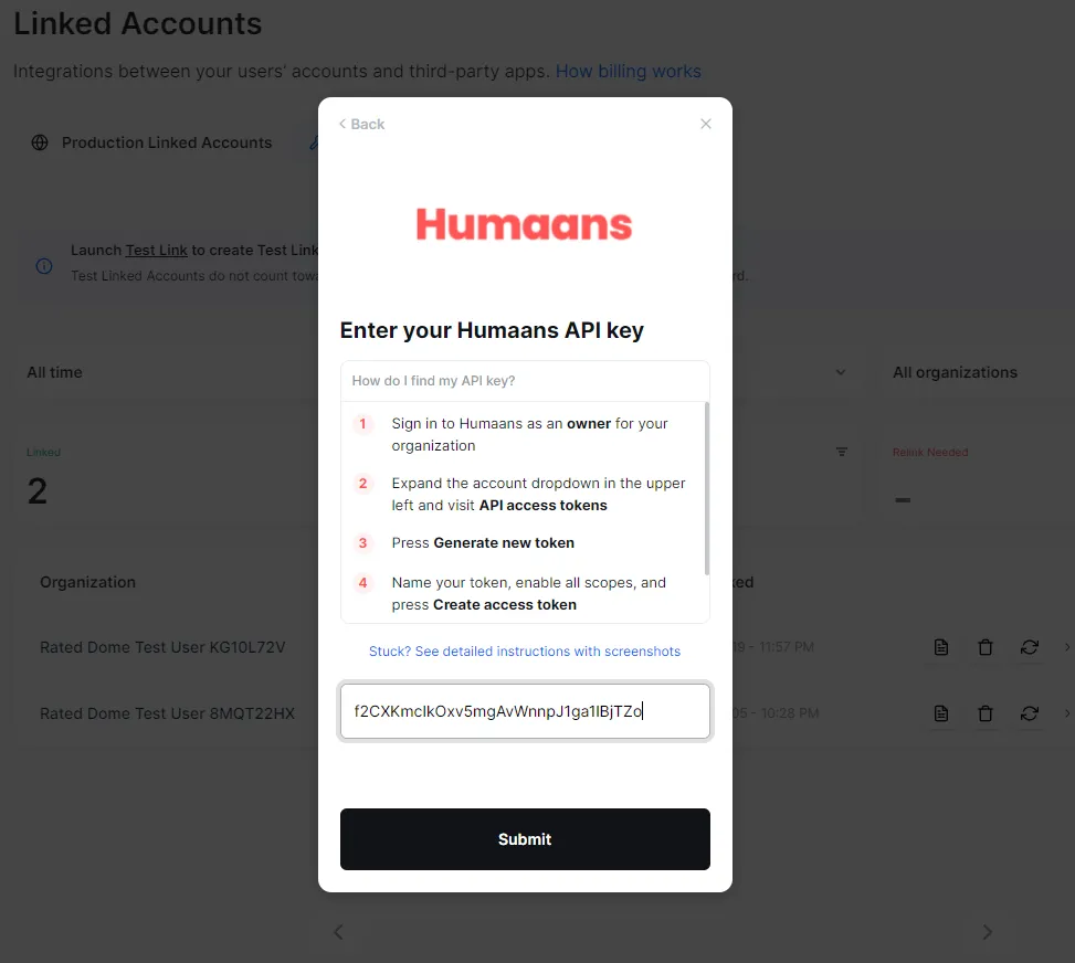 Input Humaans API key