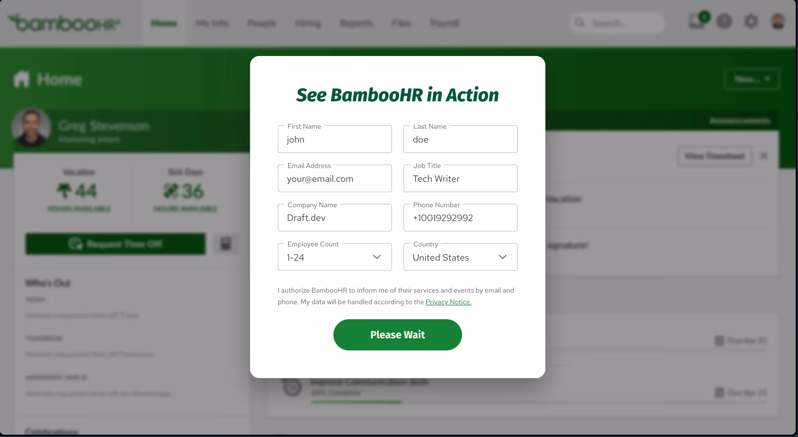 BambooHR sign-up