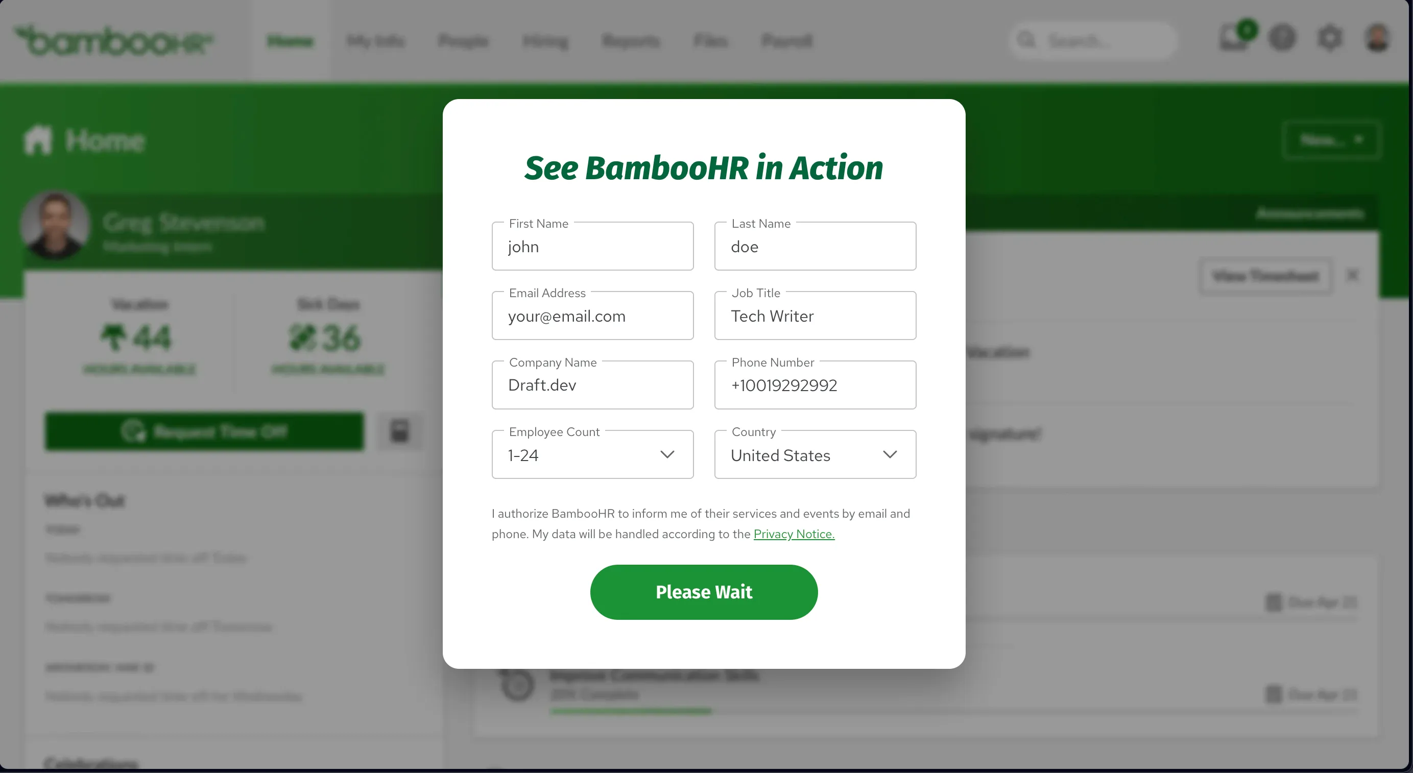 BambooHR sign-up
