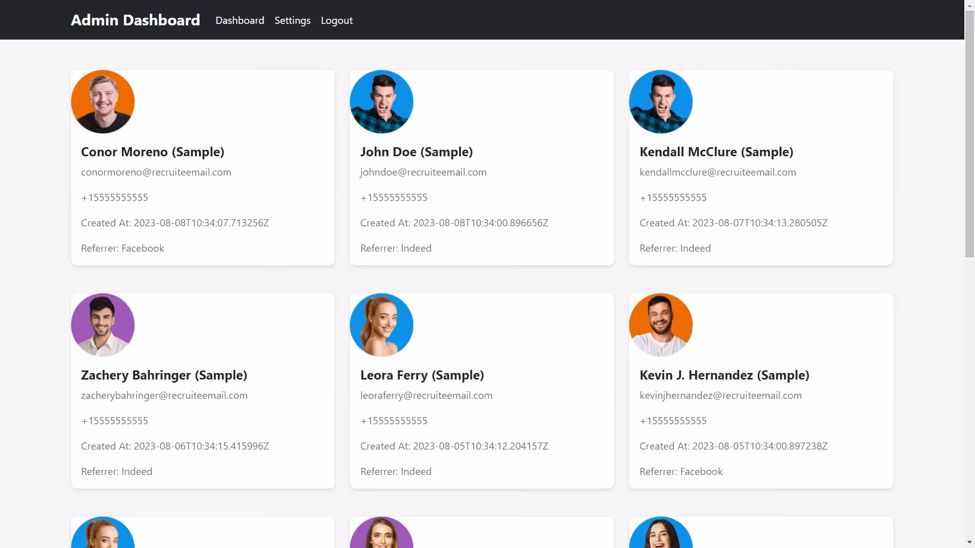 All candidates page output