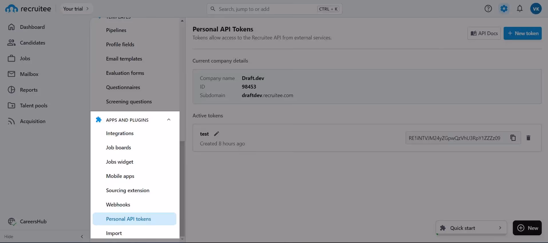 Options in **APPS AND PLUGINS**