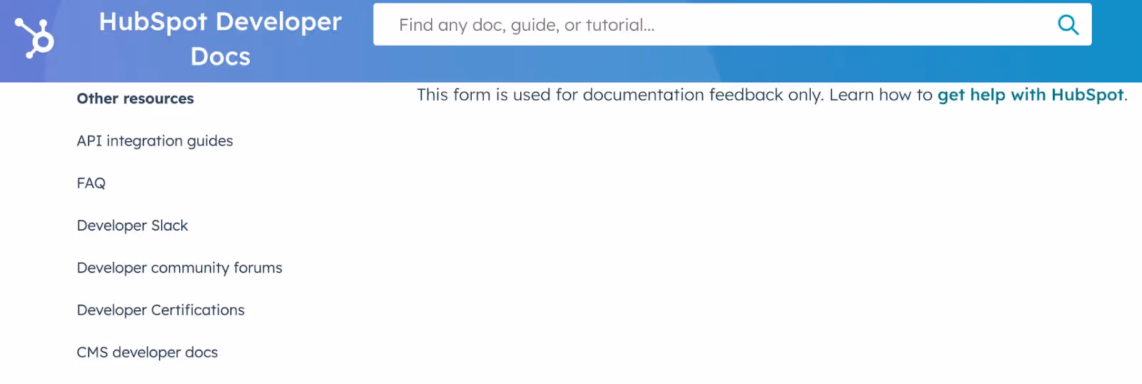 A screenshot of HubSpot's API documentation