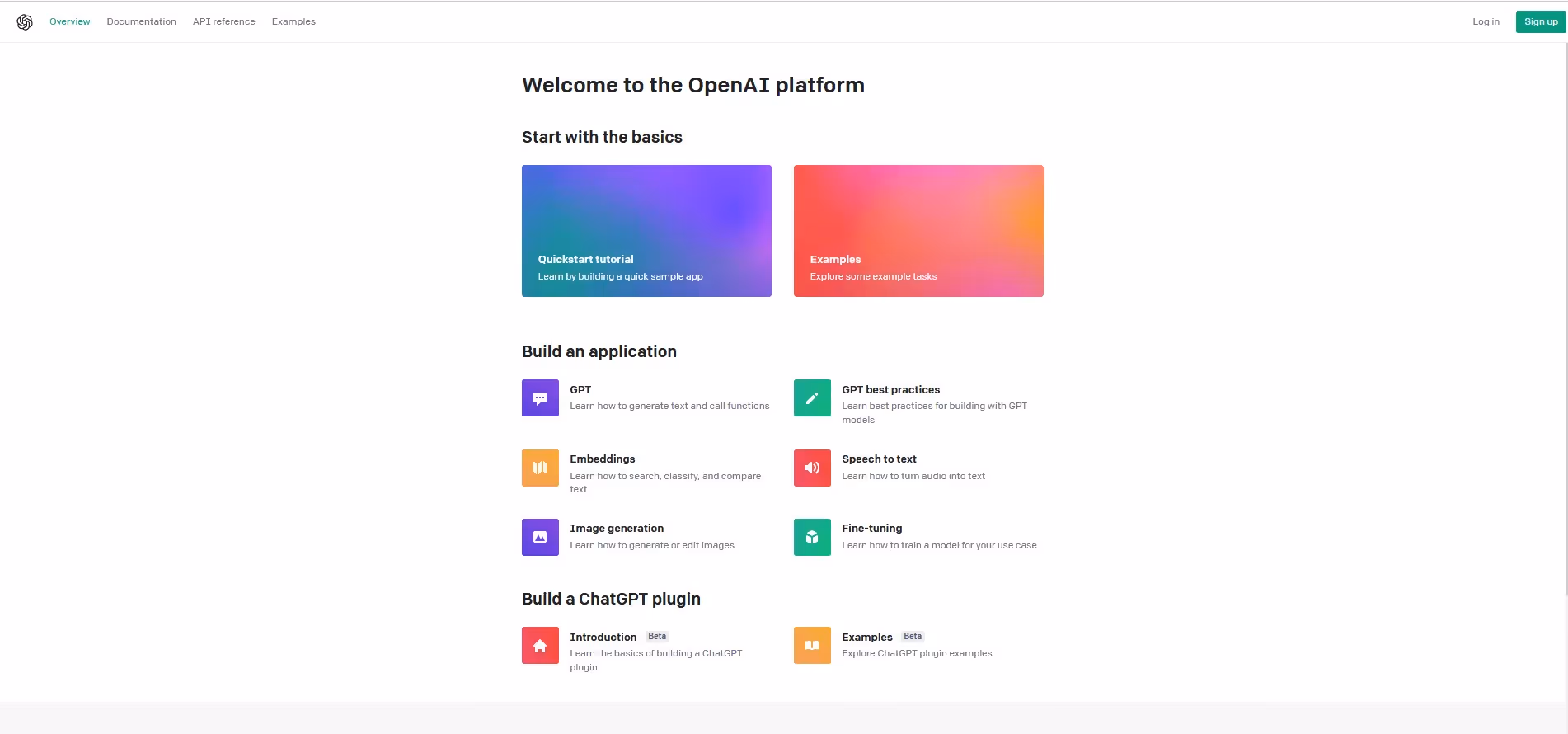 OpenAI API docs overview section