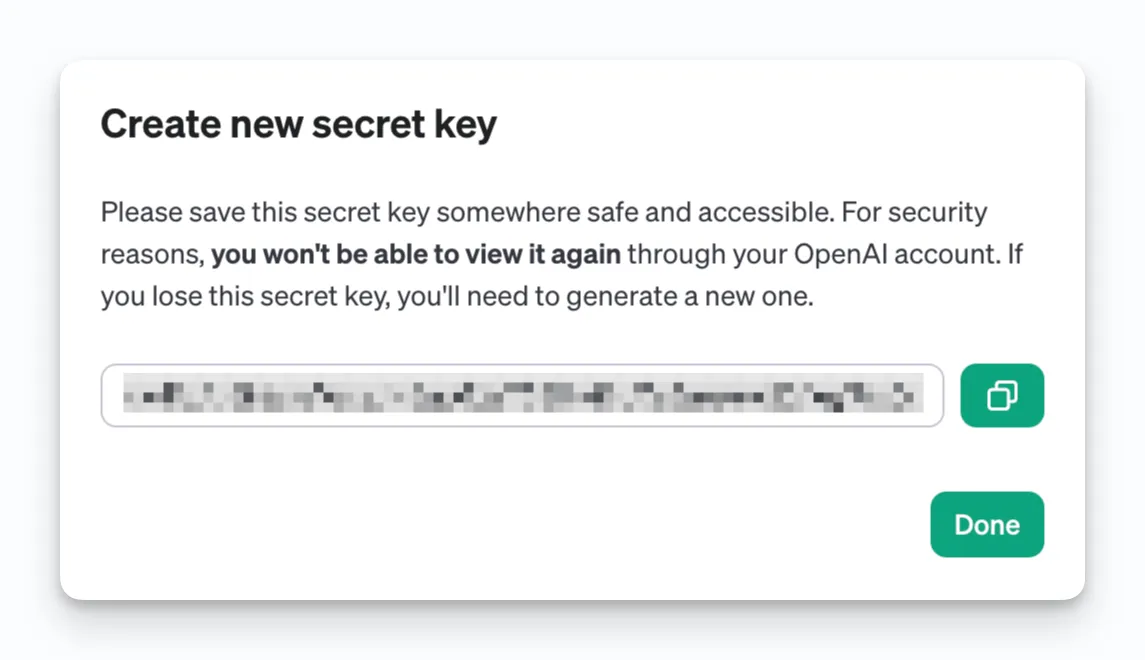 Copying the API key