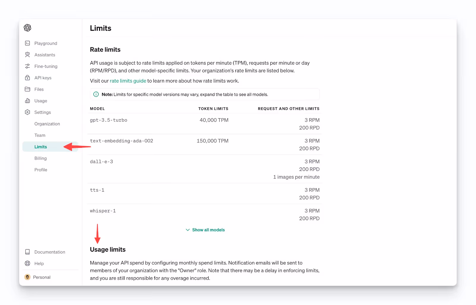 Setting rate limits