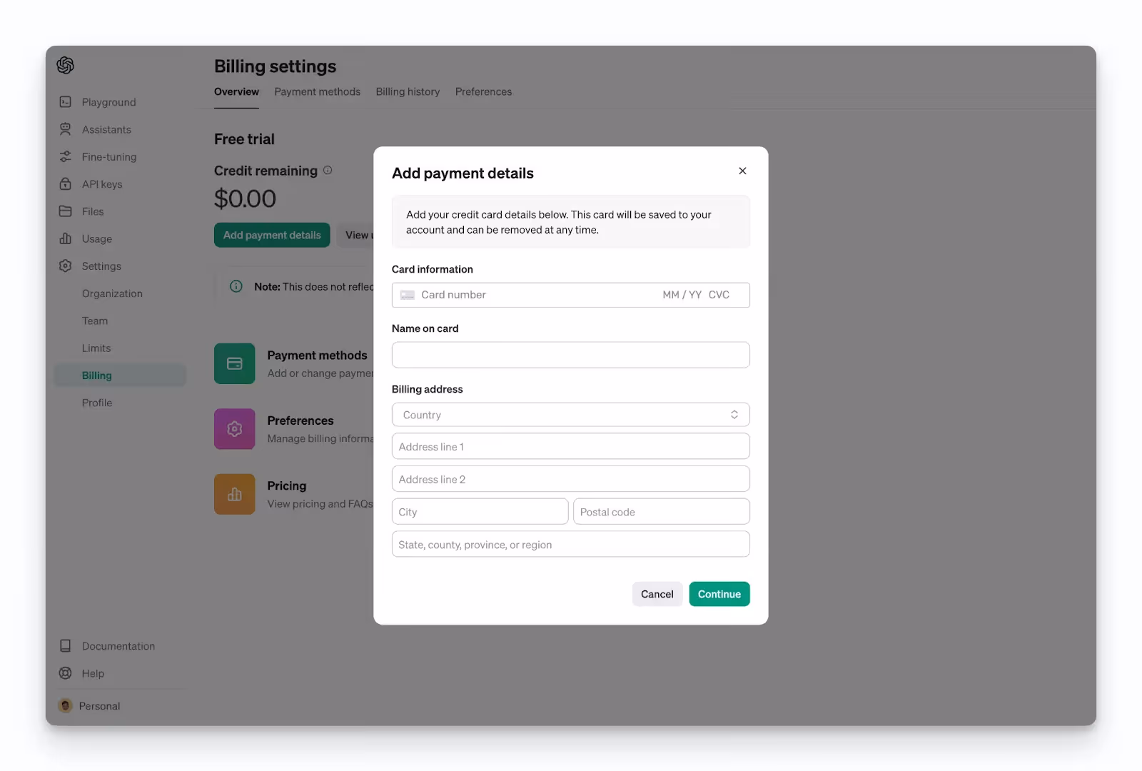 Adding payment details