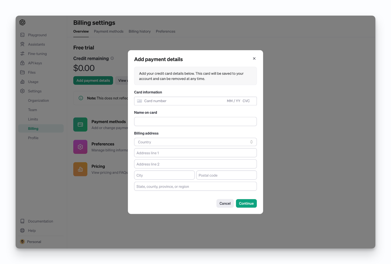 Adding payment details