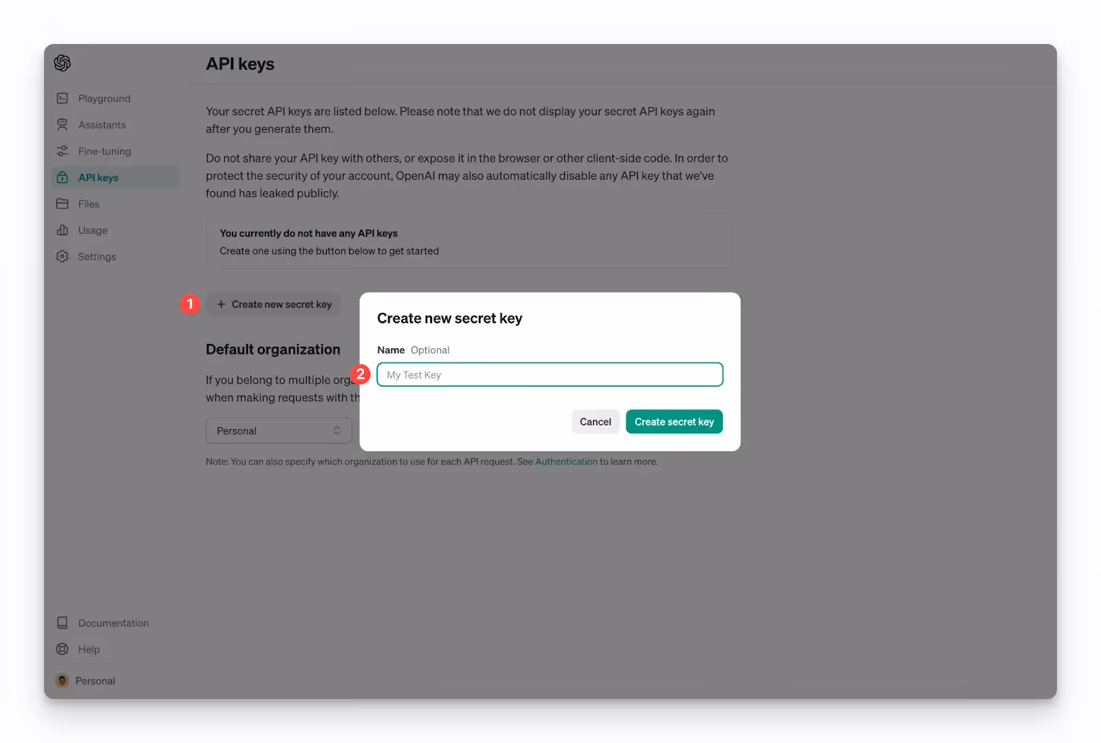 Creating a new secret in ChatGPT