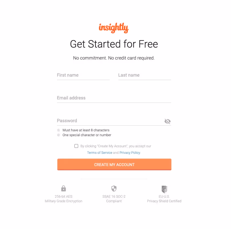 Insightly's getting started homepage
