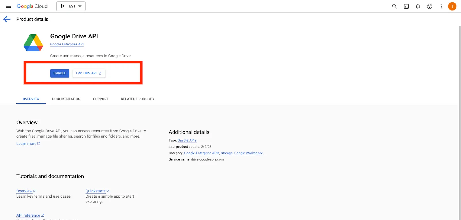 Enabling the Google Drive API