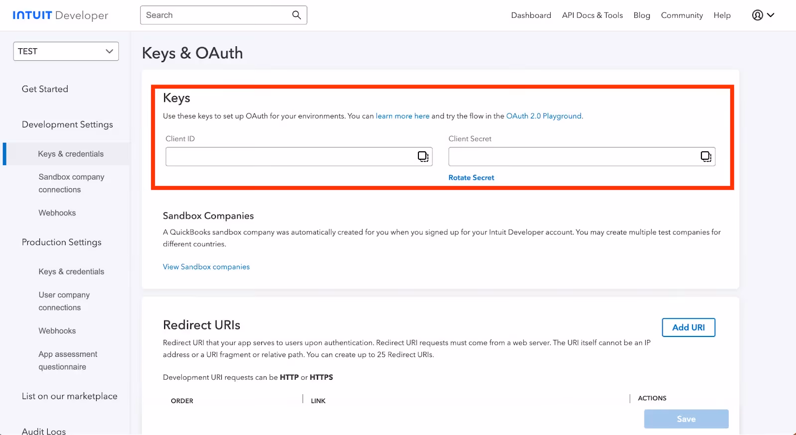 Where your client ID and client secret will appear