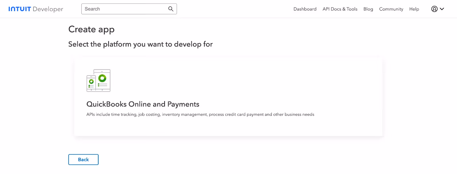Creating an app in Quickbooks