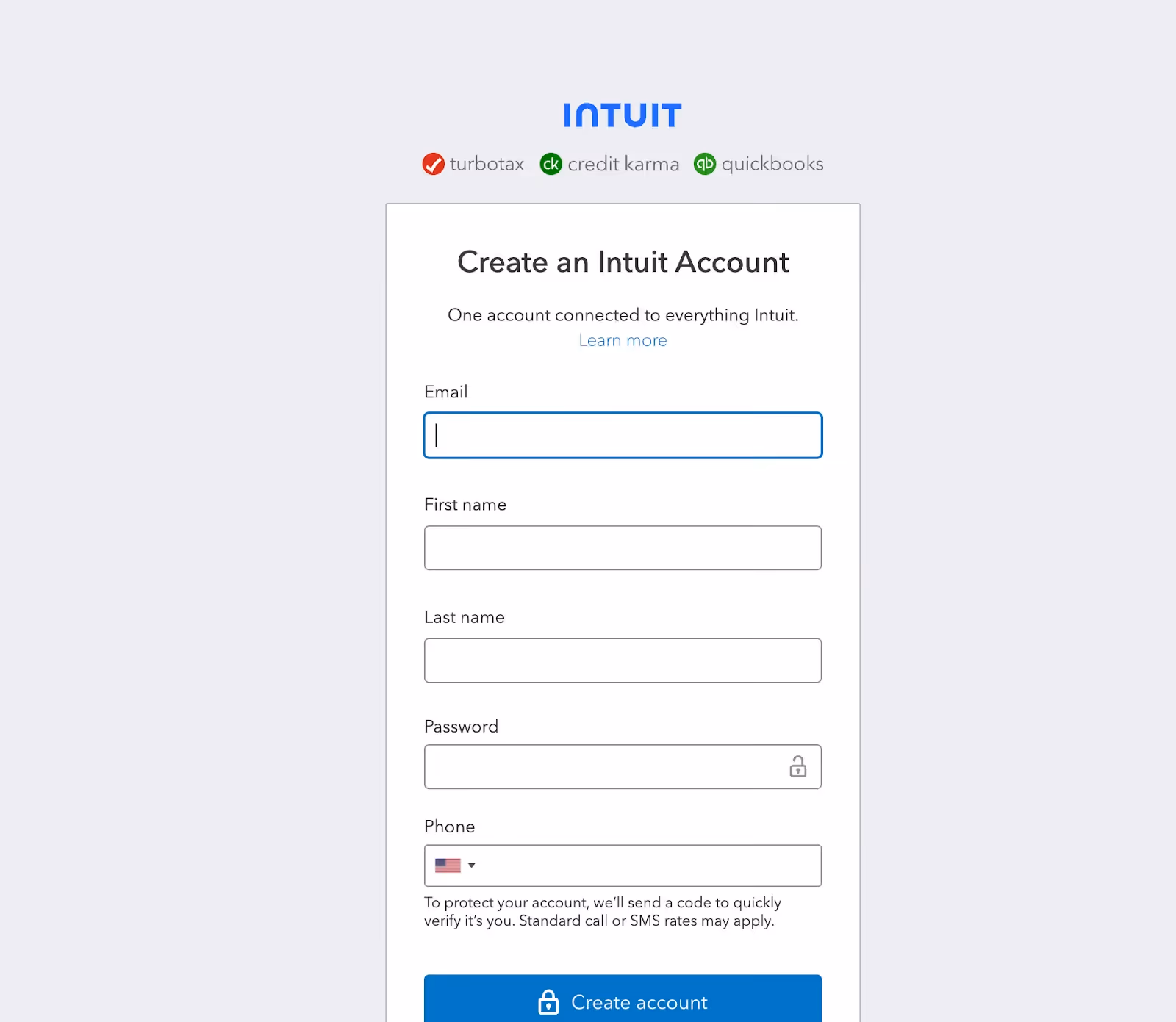 Creating an account in QuickBooks