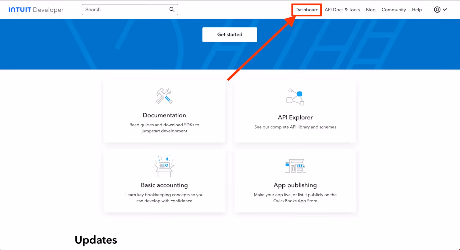 Accessing your dashboard in Quickbooks