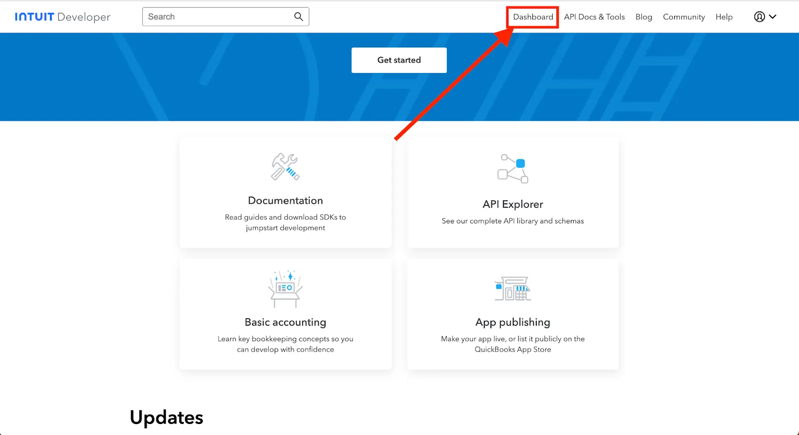 Accessing your dashboard in Quickbooks