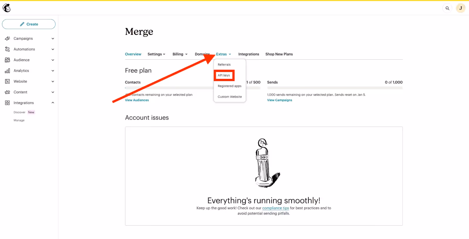 Accessing API keys in Mailchimp