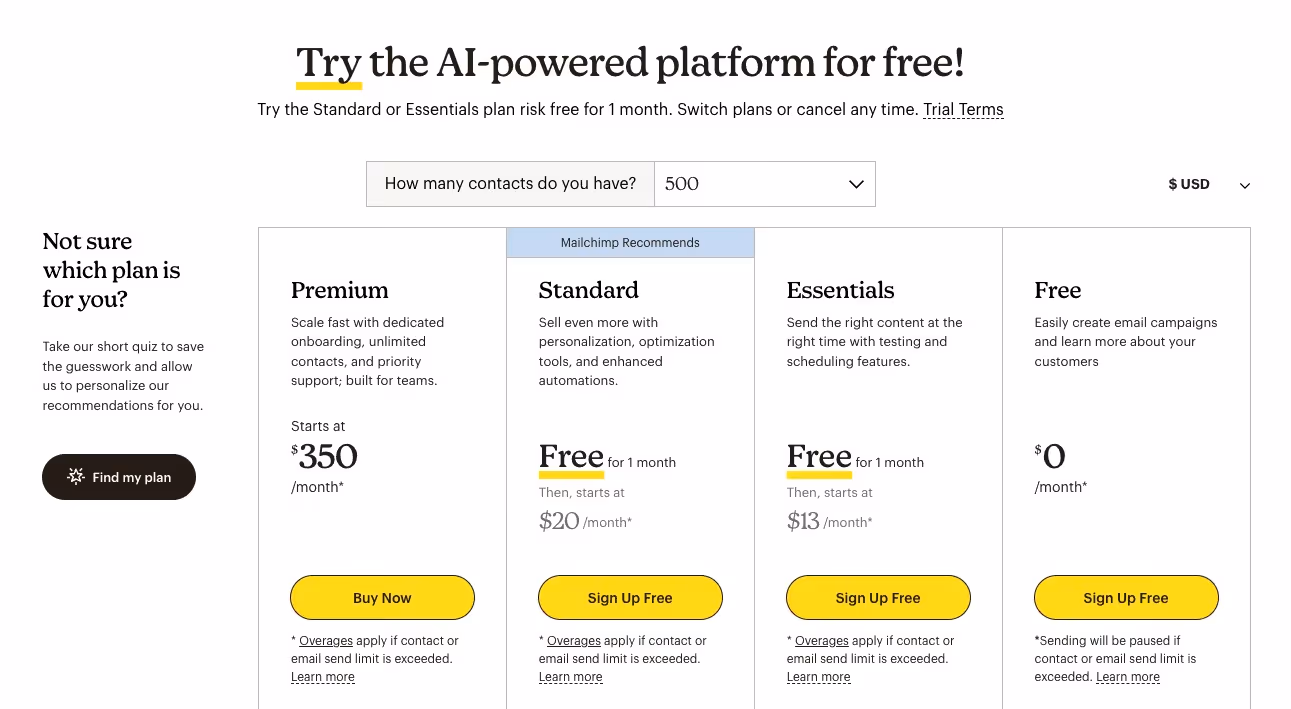 Mailchimp pricing