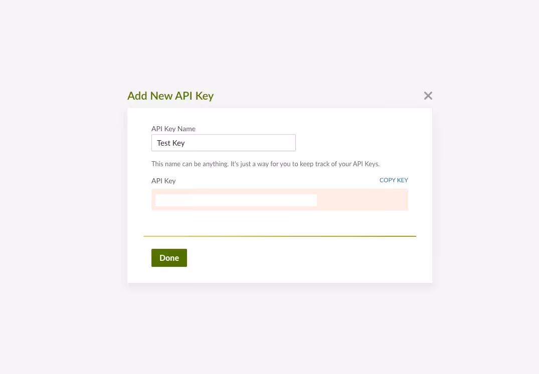Where the API key will appear