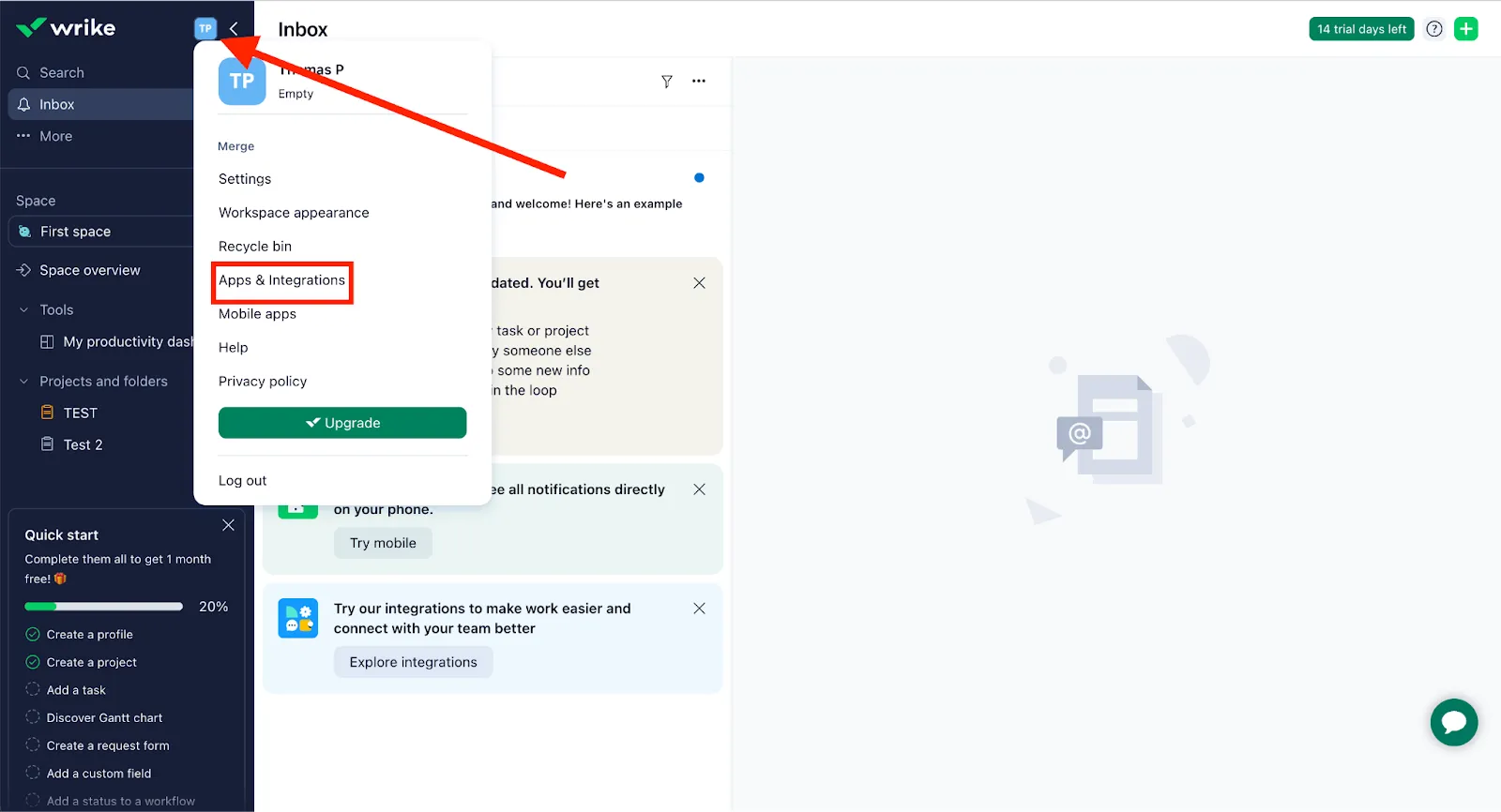Accessing "Apps & Integrations"